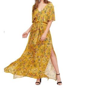 Boho Split Tie-Waist Vintage Print Maxi Dress